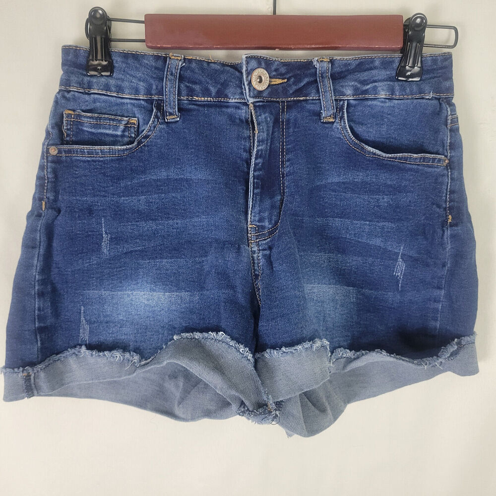 California‎ Vintage Denim Shorts Juniors 11 Blue Jean Mid Rise Distressed Cuffed